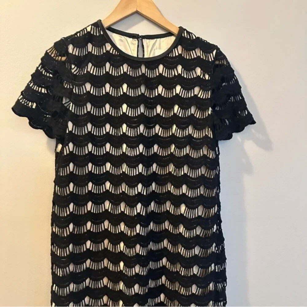 Kate Spade Women's 2 Dress Virginia Black Scalloped Lace Shift Short Sleeve